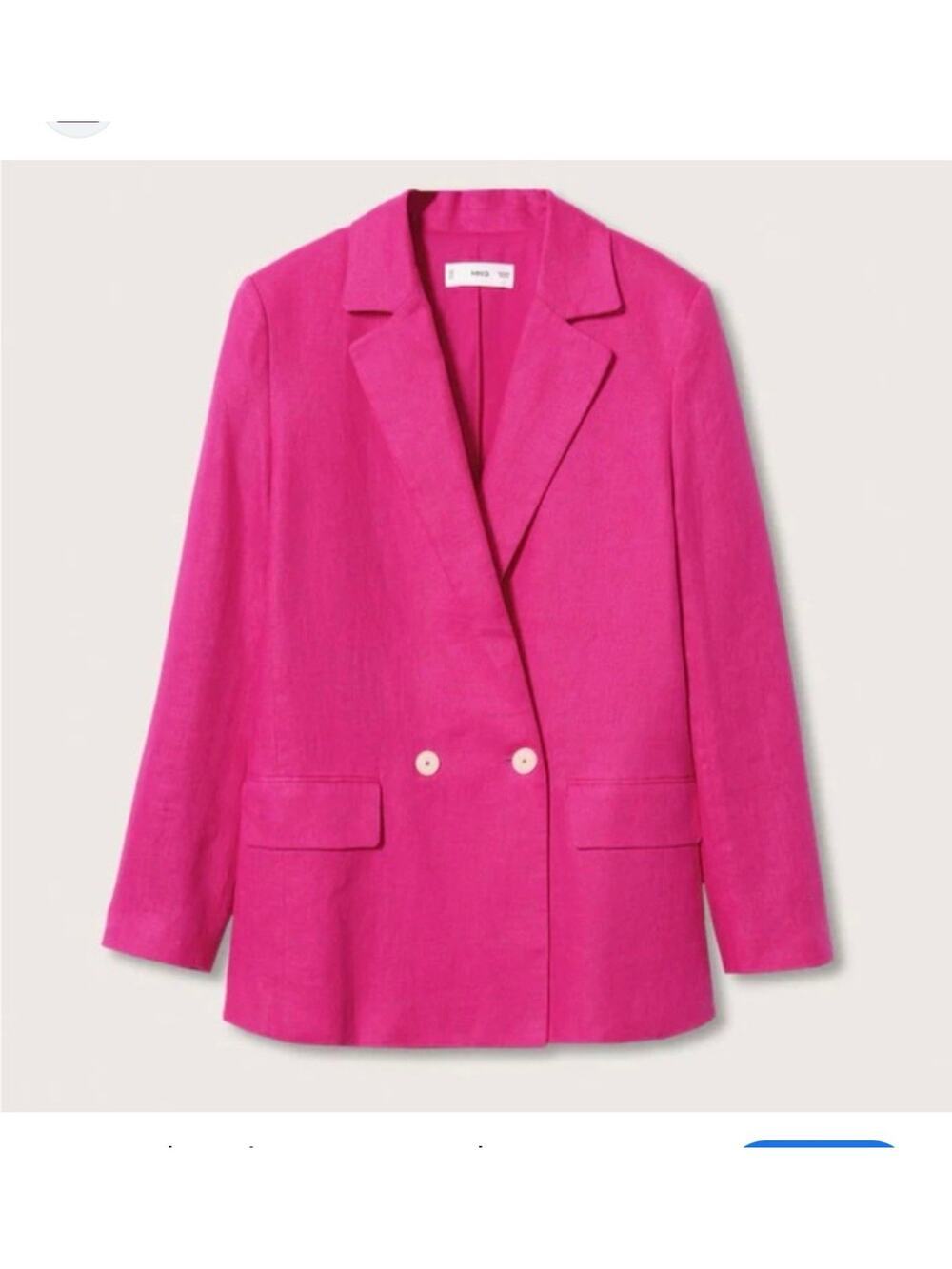 Mango MNG Womens Two Button 100% Linen Hot Pink Blazer Jacket Size Small